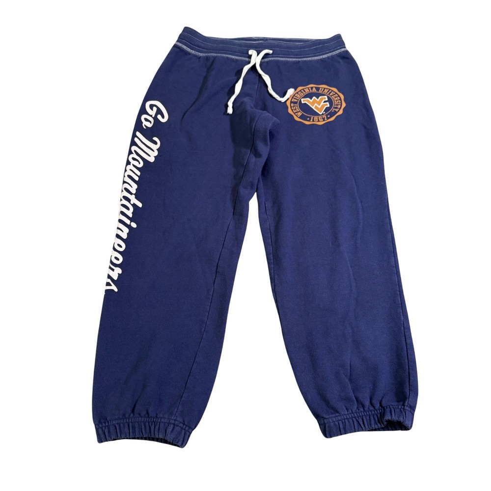 West Virginia University WVU Spellout Sweatpants Blue‎ Joggers Fleece NCAA